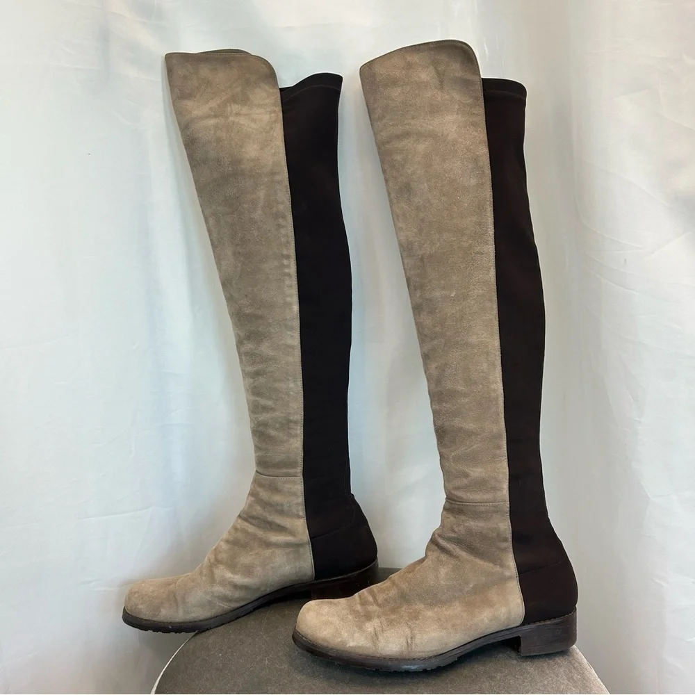 Stuart Weitzman Reserve knee-length boots tan brown suede elastic Sz 8.5